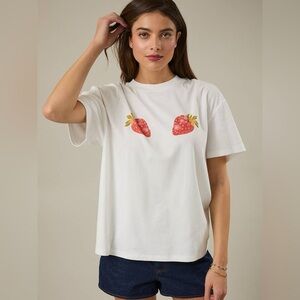 Strawberry Duo Graphic Round Neck Relaxed T-Shirt - Sunday Edition